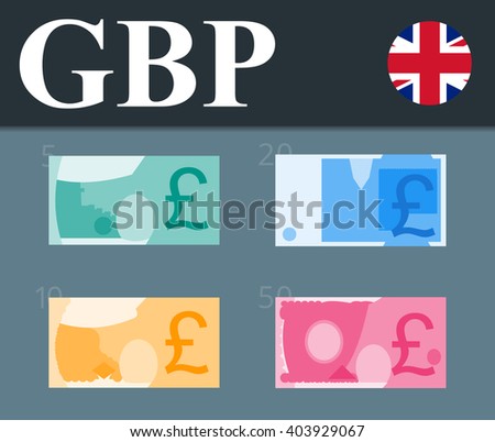 Colorful pound sterling banknotes. Flat design vector illustration.