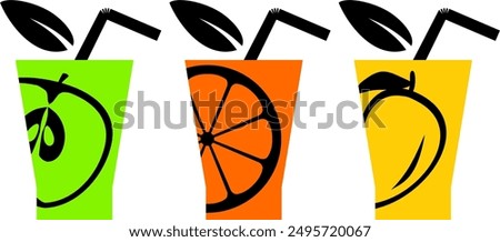 Orange juice, apple juice and mango juice logo set isolated on white background