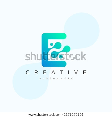 Initial Letter E Logo art. Blue Gradient Linear Rounded Style with Connected Liquid Dots . Usable for Business Science and Technology Logos. Flat Vector Logo Design Template Element.