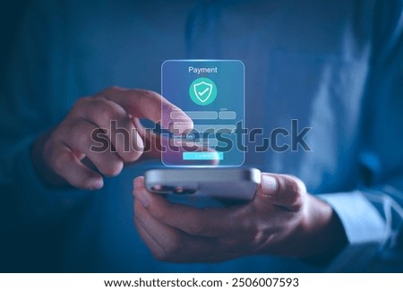 Image, Stock Photo Man using smartphone in cafe