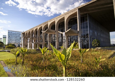 BRASILIA, BRAZIL - FEBRUARY 21:Waterfalls in front of Ministry of Justice building on February 21, 2009 in Brasilia, Brazil.It was designed by Oscar Niemeyer, one of the greatest architect in Brazil.