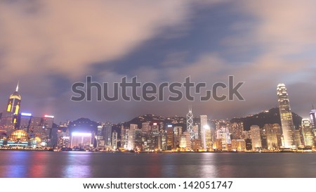 HONG KONG, CHINA - APR 6: Night View of Victoria Harbour in Hong Kong on April 6, 2013. The Night View of Hong Kong rated as Top Three Best Night Scene in the World.