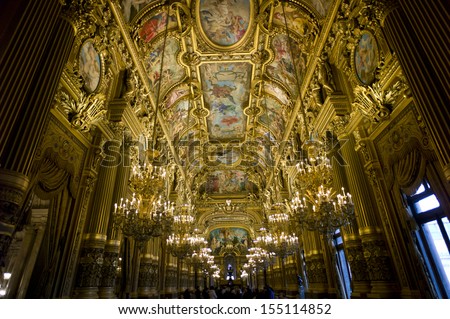 PARIS - NOV 22 : An interior view of Opera de Paris, Palais Garnier, is shown on November 22, 2012 in Paris. It was built from 1861 to 1875 for the Paris Opera house.