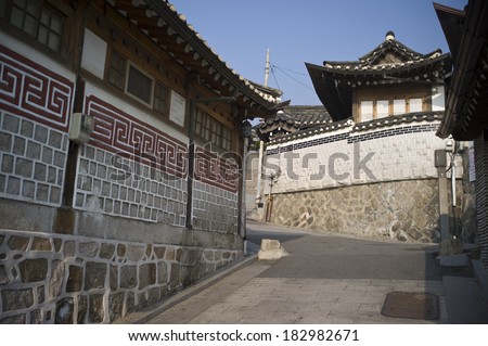 SEOUL, SOUTH KOREA - NOV 1: Bukchon Hanok Village on November 1, 2013 in Seoul, South Korea. Bukchon Hanok Village is one of the famous place for Korean traditional houses have been preserved.