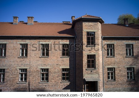 OSWIECIM, POLAND - OCT 29: Buildings in the former German concentration camp in Oswiecim, Poland on October 29, 2013. Oswiecim was the largest German concentration camp in Poland during World War II.