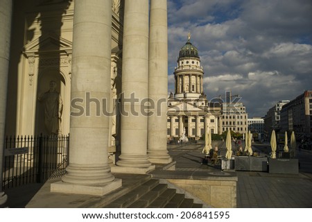 BERLIN, GERMANY - NOV 5: View of Gendarmenmarkt square and the site of Konzerthaus, French and German Cathedrals in Berlin, Germany on November 5 2013.