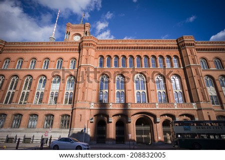 BERLIN, GERMANY - NOV 5:Rotes Rathaus (Red City Hall) is the town hall of Berlin, located in the Mitte district near Alexanderplatz in Berlin, Germany on November 5 2013.