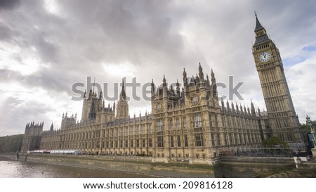 London, England - NOV 6: The Palace of Westminsterin London, England on November 6 2013. It is the meeting place of the House of Commons and the House of Lords, the two houses of the Parliament of UK.