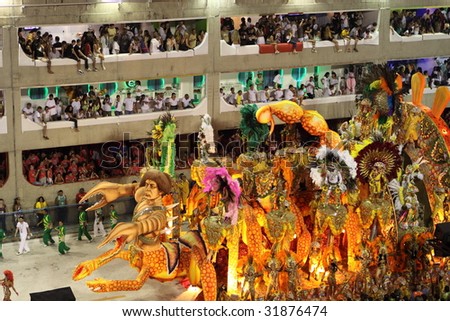 RIO DE JANEIRO - FEBRUARY 22: A group of Samba dancer dressed up for the Rio Carnival in Sambadome February 22, 2009 in Rio de Janeiro, Brazil. The Rio Carnival is the biggest carnival in the world.