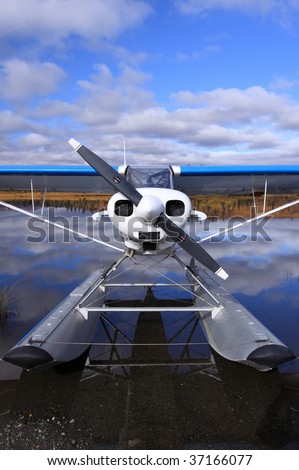 A float plane on a lake in Alaska