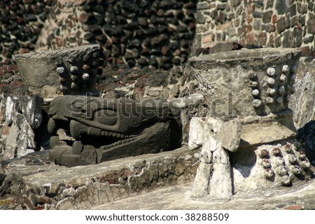 Serpent Sculpture in in Templo Mayor, Mexico City - The main temple of the Aztecs in their capital city of Tenochtitlan