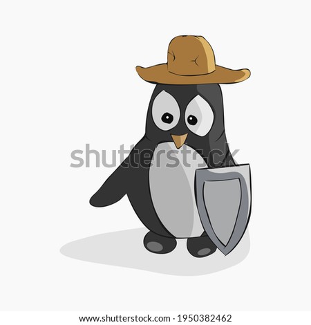 a pinguin like a coboy and defender