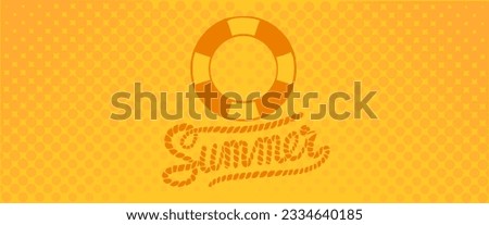 Summer orange background. Central rope logo and the inflatable swimming ring. Dotted background, polka style, pop summery banner.
