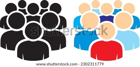 Illustration of crowd of people icon silhouettes vector. Social icon. Flat style design. User group network. Corporate team group. Community member icon. Business team work activity. Staff unity icon.