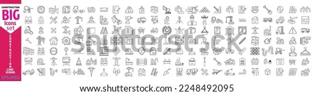 Construction line icons set. Outline web icon set, home repair tools. vehicle, elements, tools.