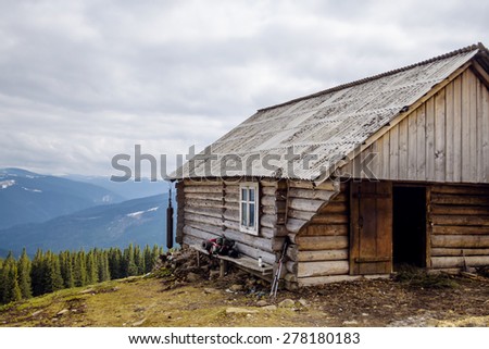 wooden house in mountains
