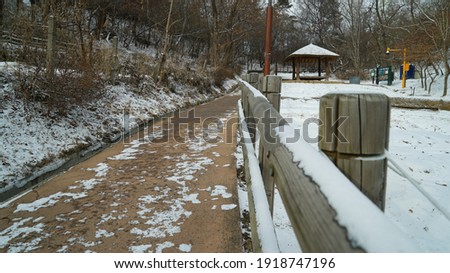 Similar – Image, Stock Photo Snowy hiking trail with legs