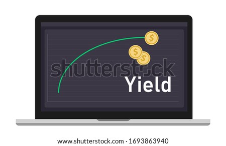Yield curve shows earnings generated on an investment over a particular period of time. graph and coin money on laptop