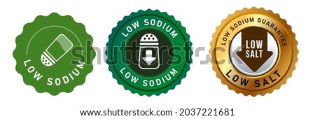 low sodium reduced salt label stamp design vector isolated for packaging in green and gold round seal stamp
