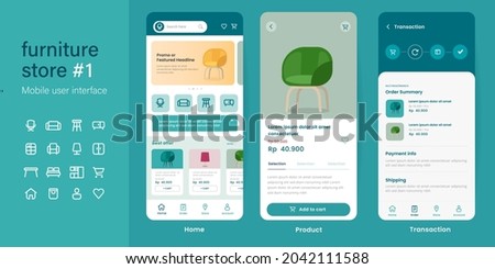 Mobile app user interface UI kit UX of furniture shop online store e-commerce website layout smartphone mockup in vector 