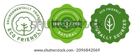 Eco friendly naturally sourced 100% eco environmentally friendly stamp symbol seal tree icon green sticker