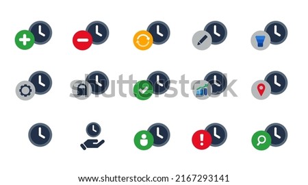 Clock watch symbol of time alarm icon set collection