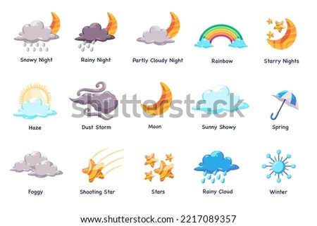 Weather icon set collection of meteorology event from rainbow to cloudy forecast dust storm