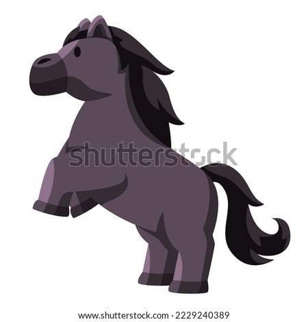 Horse in dark black color standing with two legs vector drawing illustration cute cartoon style