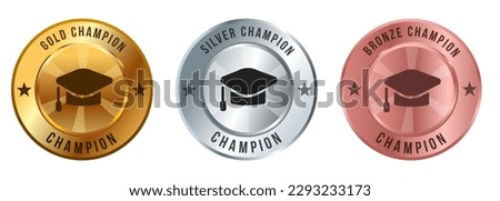 Academic education graduation cap hat medal gold silver bronze round competition winner round badge emblem