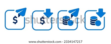 Send receive transfer money arrow paper plane icon app blue line banking transaction symbol