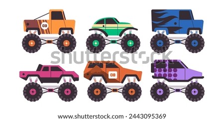 colorful set monster truck toys car large heavy transportation extreme big fast offroad vehicle