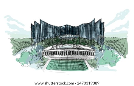 Nusantara Indonesia new capital palace design architecture hand drawing illustration forest city