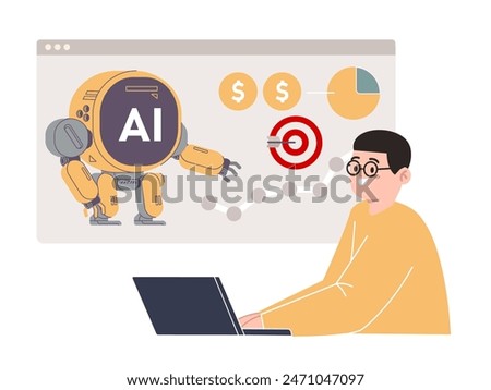 AI powered marketing tools automated bot analytics software sales financial application in laptop