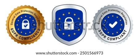 GDPR compliant compliance general data protection regulation badge symbol emblem shield silver and gold