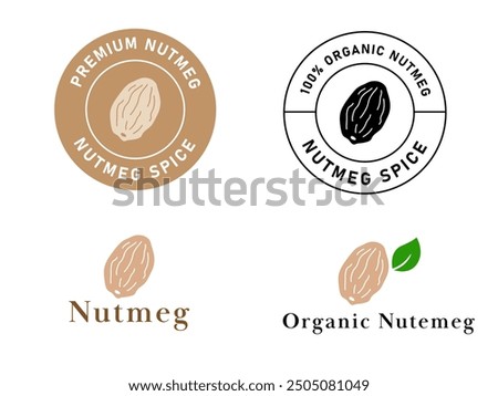 nutmeg spice food ingredient premium condiment herb healthy nature label icon logo design