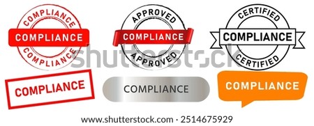 Compliance stamp work conformity certified safe secure badge grunge textured symbol design set collection