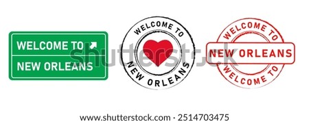 Welcome to New Orleans USA Louisiana city stamp greeting badge sign colorful symbol tourist destination design set collection