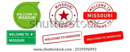 Welcome to Missouri USA state location stamp badge greeting sign tourism destination sticker label design set collection illustration