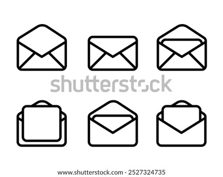 Envelope mail email icon set collection open closed outline line style simple message symbol communication