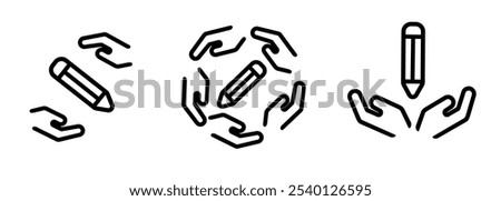 Hand pam around pencil pen logo icon set collection line stroke design symbol of education school academy university community foundation