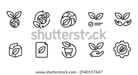 protection eco green environmental icon set collection stroke line simple symbol of carbon trading offset eco friendly check list responsible shopping cogs machine