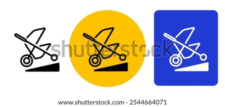 Stroller friendly baby trolley sign symbol disabled access sticker banner emblem ramp icon yellow blue color