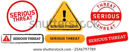 Serious threat caution danger warning dangerous unsafe risk alert information symbol logo stamp red yellow badges sign label sticker emblem button design icon set collection