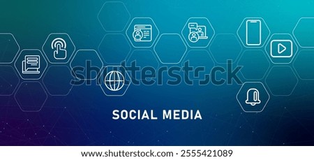 Social media gradients web header icon set outline header background internet communication technology application notification design