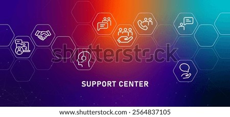 Support center gradient header help call centre guidance customer service hotline helpdesk assistance design with icon