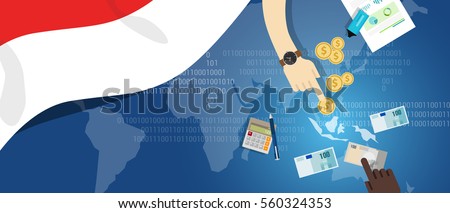 Indonesia economy business financial concept trading money market south east asia map with flag