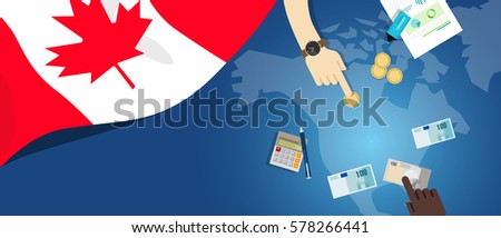 Canada economy fiscal money trade concept illustration of financial banking budget with flag map and currency vector