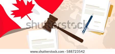 Canada law constitution legal judgment justice legislation trial concept using flag gavel paper and pen vector