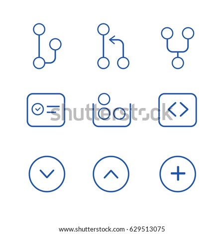 icon git repositories software subversion programming and coding set of milestone, branch, commit, fork, pull, push and hash symbol vector