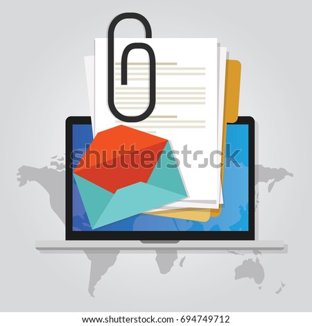 email attachment icon paper document clip above laptop screen and envelope 